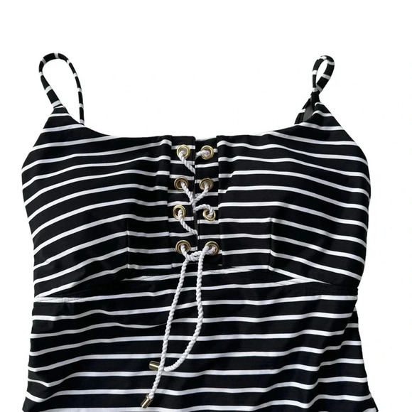 Sea Level Charmarel Lace Up Stripe Black One Piece Swimsuit Size 8 NWT - Picture 6 of 12